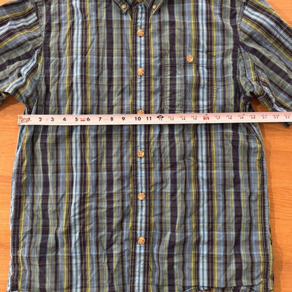 Duluth Trading Co Mens Plaid Short Sleeve Button Down Shirt Blue Green Size M - Picture 4 of 6